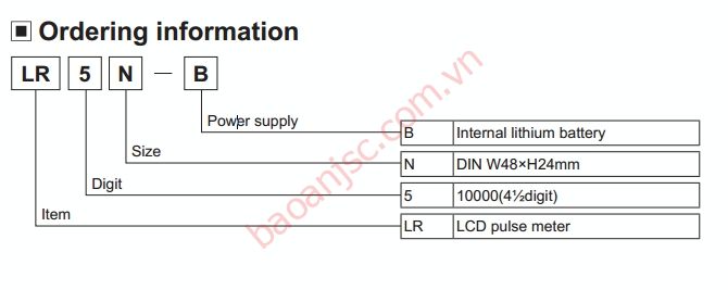 Sơ đồ chọn mã Đồng hồ đo xung LCD loại nhỏ Autonics dòng LR5N-B