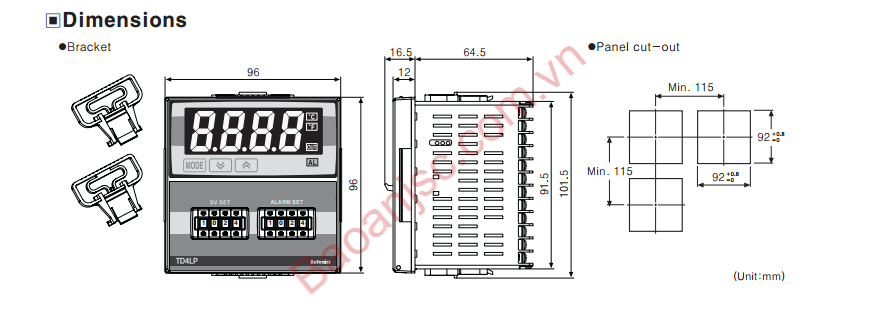 Bản vẽ kích thước điều khiểnn nhiệt độ Autonics TD4LP Series