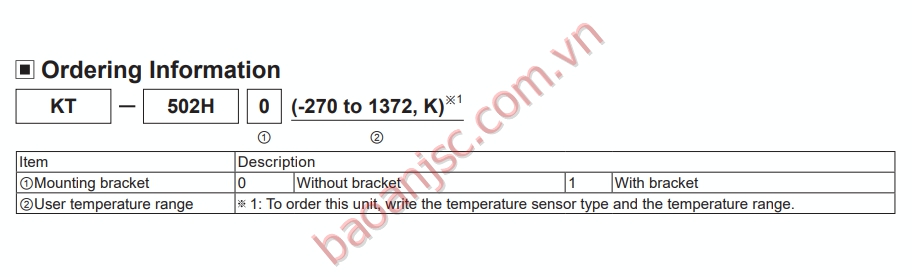 Sơ đồ chọn mã Bộ chuyển đổi nhiệt độ Autonics KT-502H series