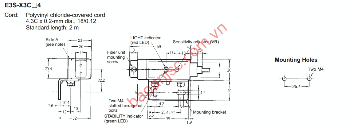 Bản vẽ kích thước cảm biến quang Omron E3S-X serries