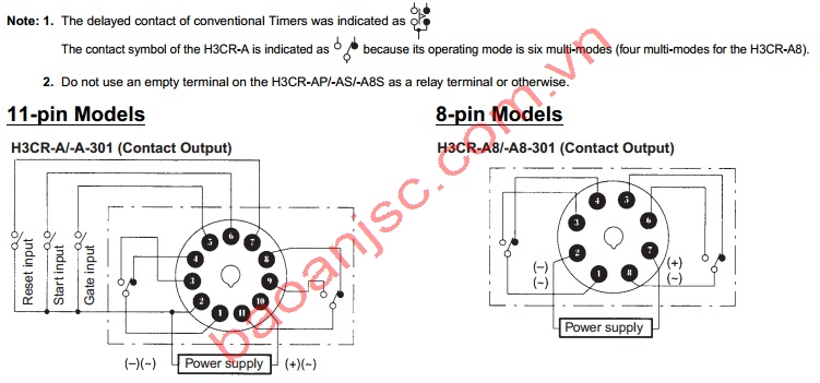 Bộ đặt thời gian Omron H3CR-A Series spdt wiring diagram 240 
