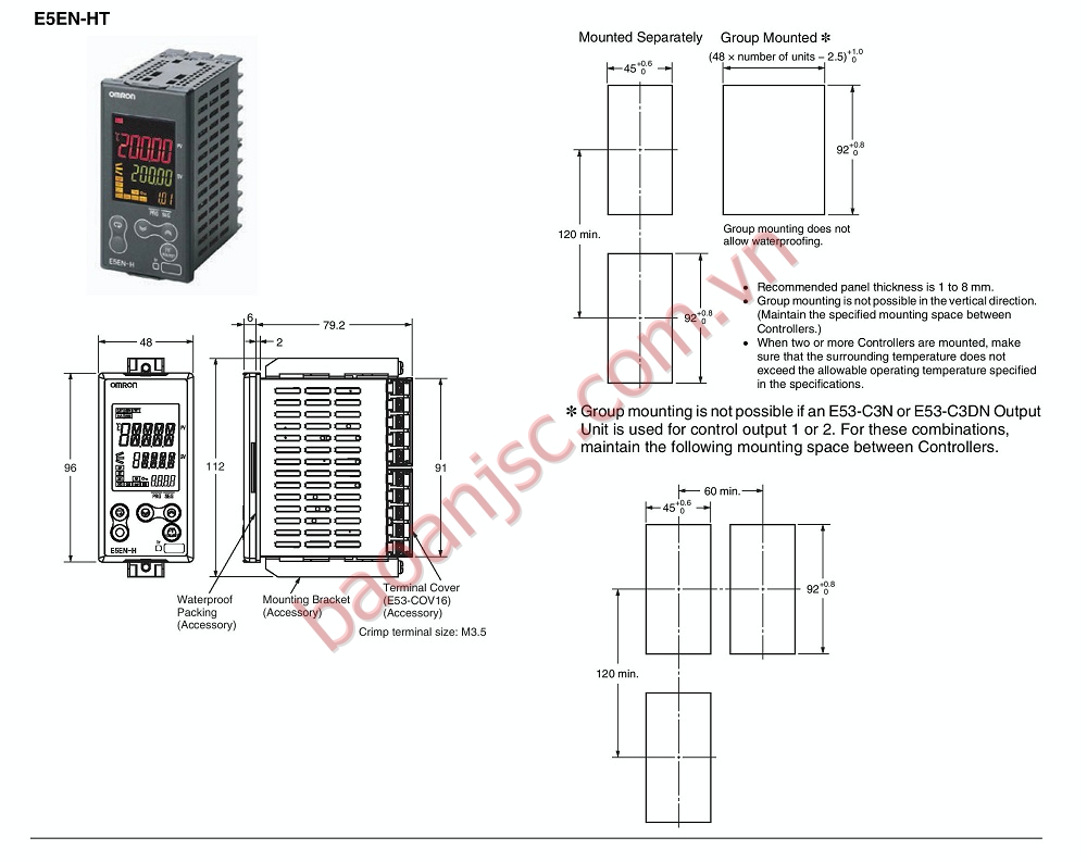 Bản vẽ kích thước Bộ điều khiển nhiệt độ Omron E5EN-HT Series