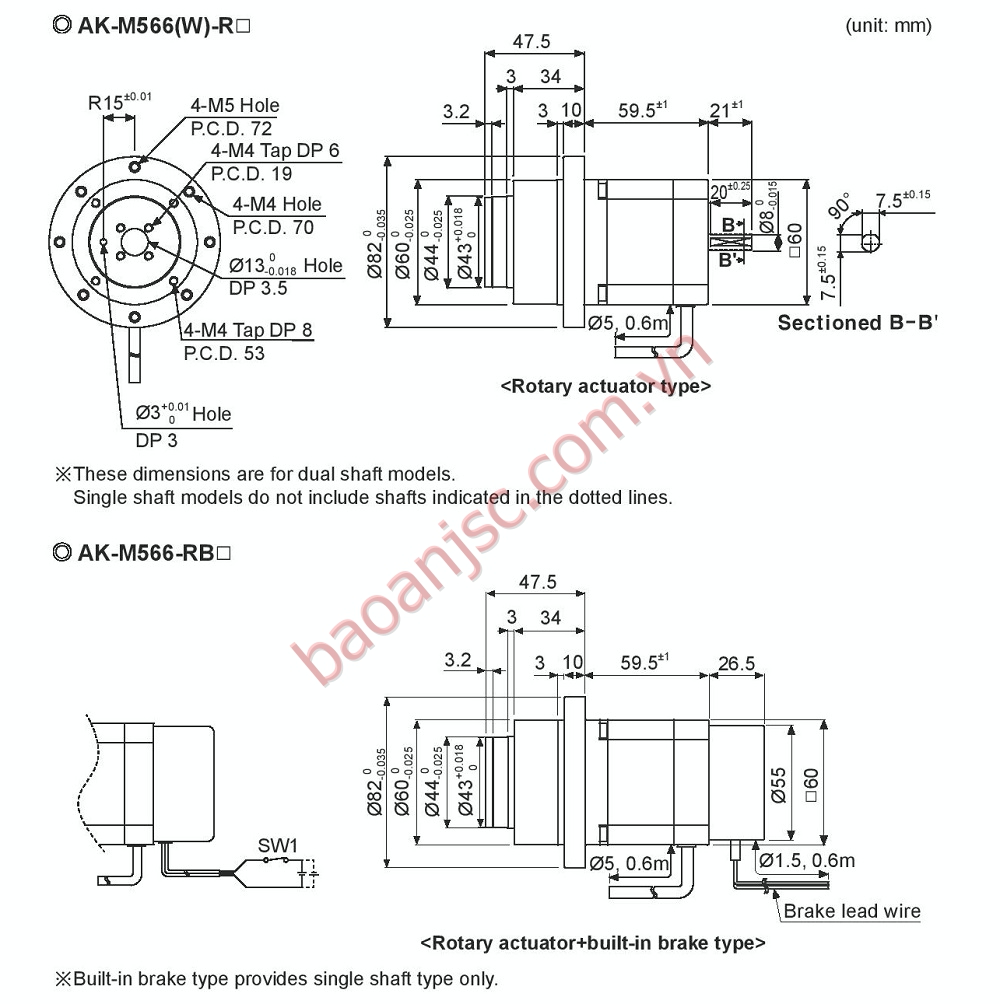 Bản vẽ kỹ thuật Động cơ bước 5 pha Autonics AK-RB Series