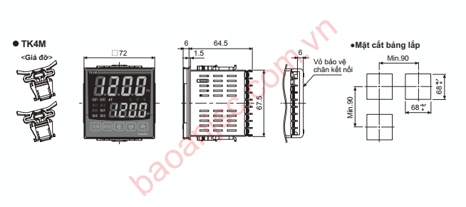 Bản vẽ kích thước bộ điều khiển nhiệt độ Autonics TK4M series