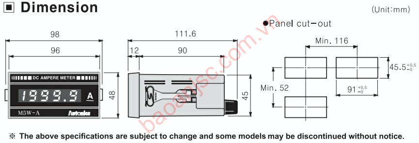 Bản vẽ kích thước đồng hồ đo dòng Autonics M5W series