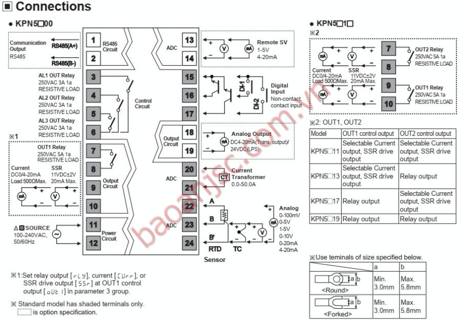 Sơ đồ đấu nối Bộ điều khiển quá trình loại hiển thị số Autonics KPN Series