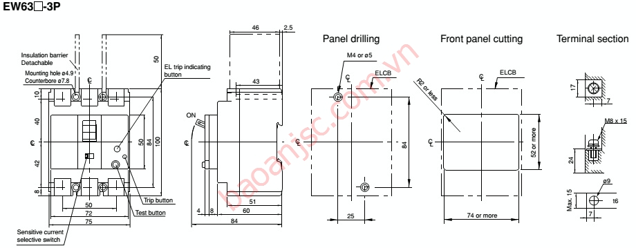 Ban ve kich thuoc ELCB Fuji EW 3P series 2