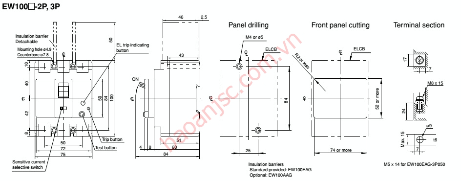 Ban ve kich thuoc ELCB Fuji EW 3P series