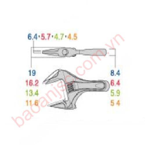 Bản vẽ kích thước mỏ lết ngắn Fujiya FLS series