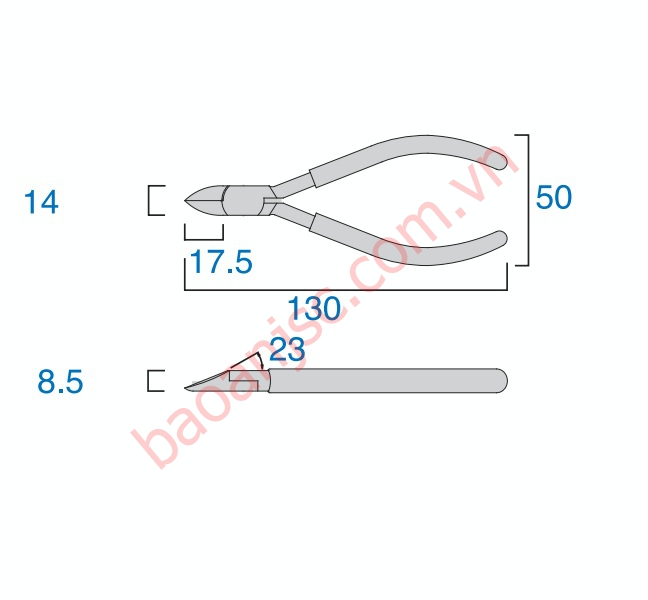 Bản vẽ kích thước kìm cắt tiêu chuẩn lưỡi cứng Fujiya 460S-125