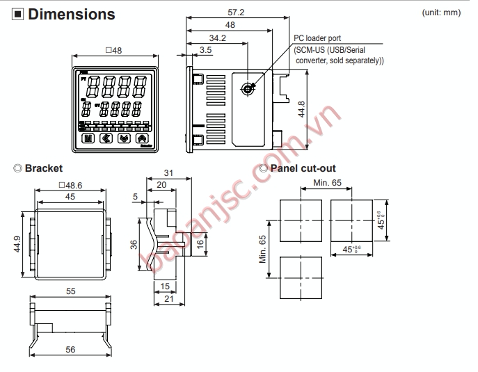 Bản vẽ kích thước Bộ chỉ thị cảm biến và áp suất đa kênh Autonics PSM series