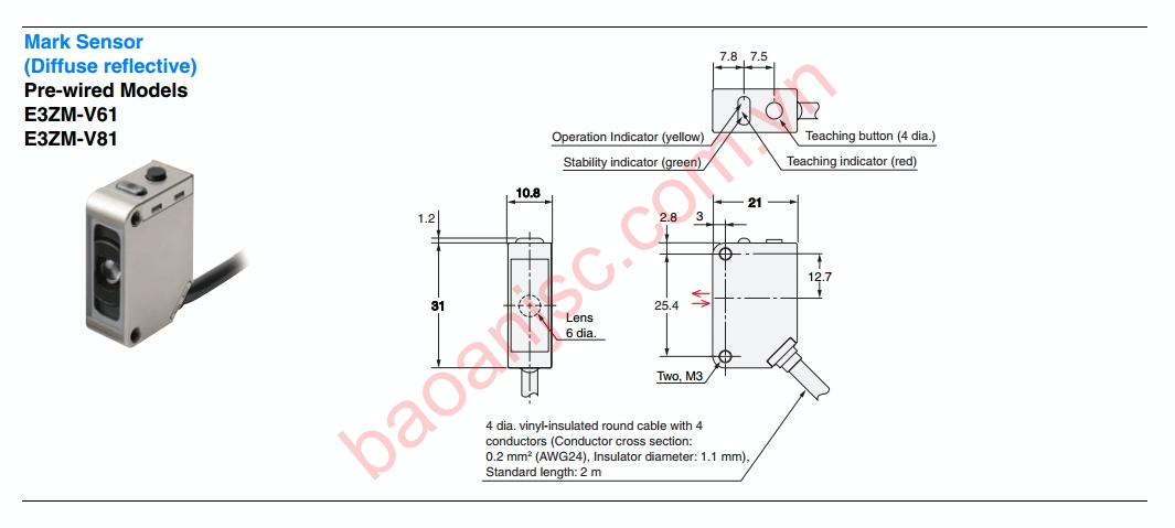 Ban ve kich thuoc cam bien mau omron dong E3ZM-V