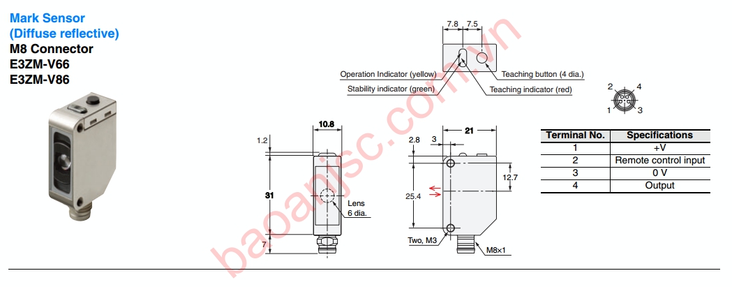 Ban ve kich thuoc cam bien mau omron dong E3ZM-V