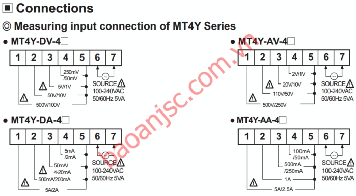 Sơ đồ đấu nối đồng hồ đo đa năng Autonics dòng MT4Y