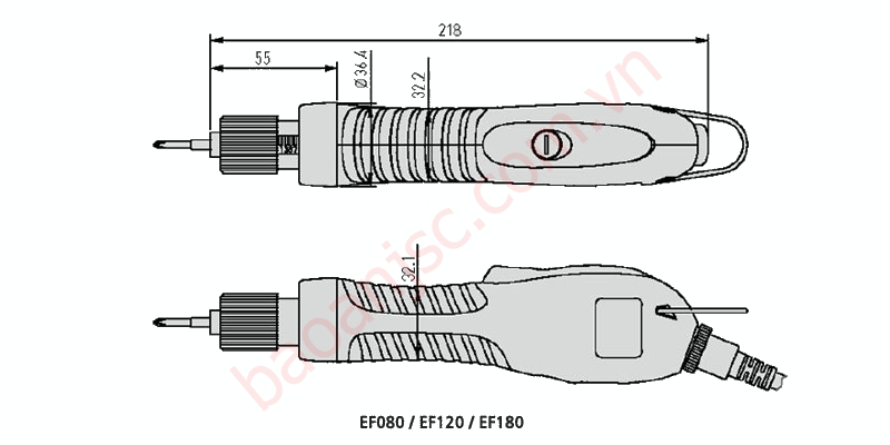 Bản vẽ kích thước súng bắn vít SEHAN EF080 / EF120 /EF180