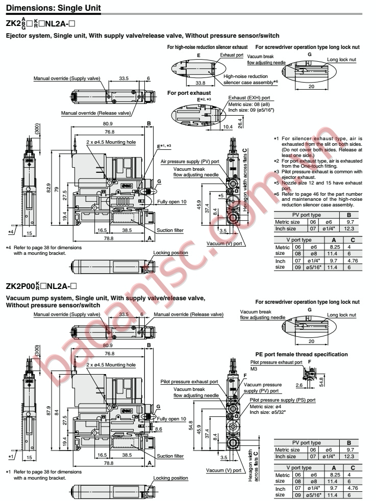 Dimensions SMC vacuum unit ZK2□A series