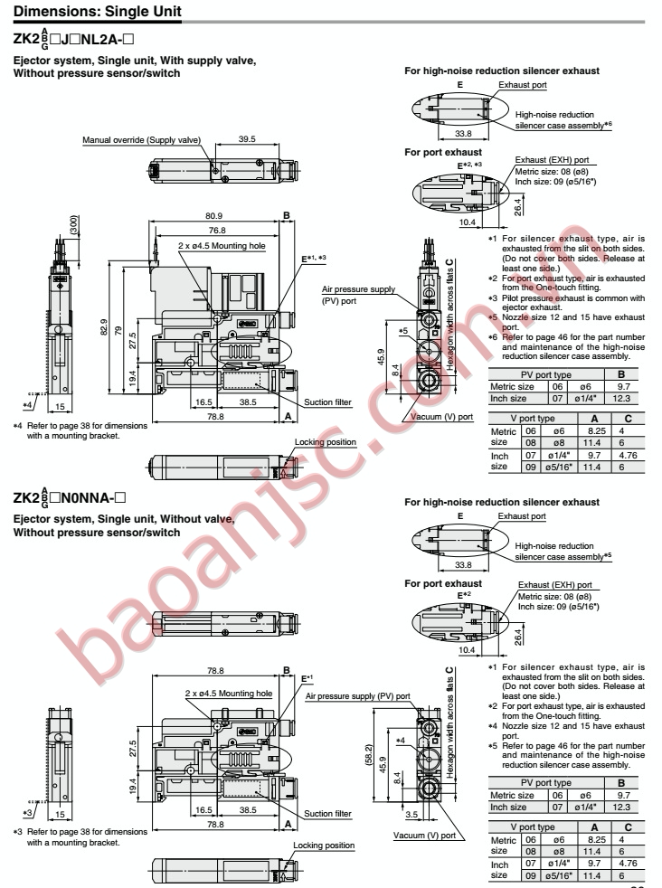 Dimensions SMC vacuum unit ZK2□A series