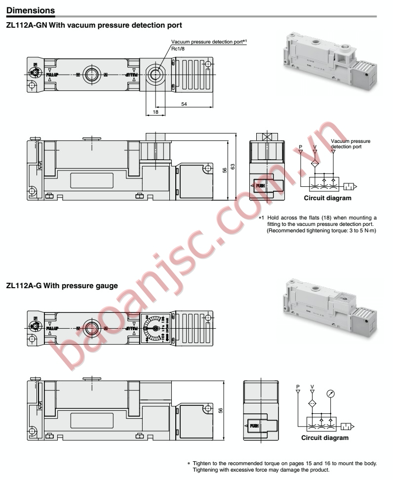 Bản vẽ kích thước Bộ tạo chân không SMC ZL1/ZL3/ZL6 Series