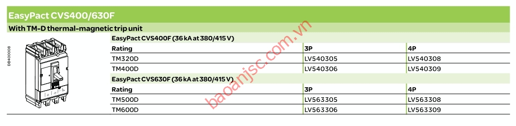Ordering information MCCB Schneider CVS630F Series_1