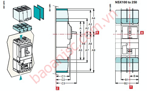 Demensions Schneider MCCB NSX100F series