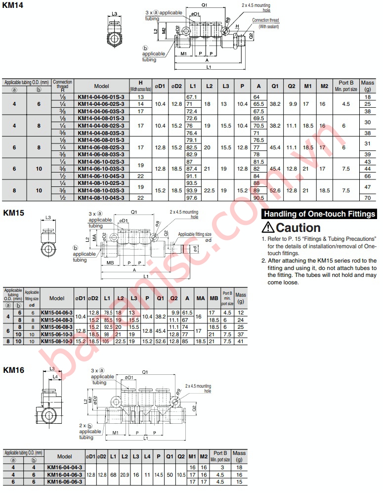 Bản vẽ kích thước Đầu nối khí SMC KM Series