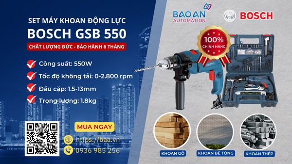 Bộ máy khoan động lực Bosch GSB 550 (vali + 100 phụ kiện)