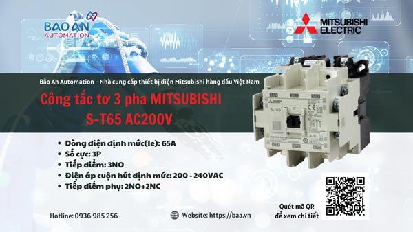 Công tắc tơ 3 Pha Mitsubishi S-T65 AC200V - Xuất xứ Nhật Bản