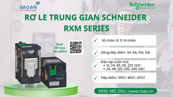 Rơ le trung gian loại nhỏ gọn chân dẹt Schneider RXM series