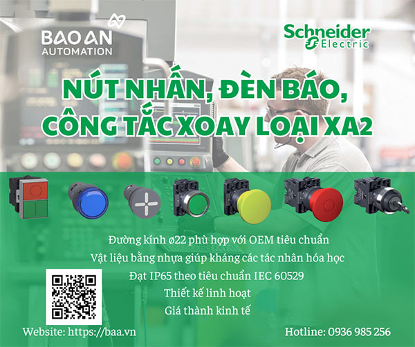 Nút nhấn, đèn báo, công tắc xoay Ø 22 loại XA2 của Schneider